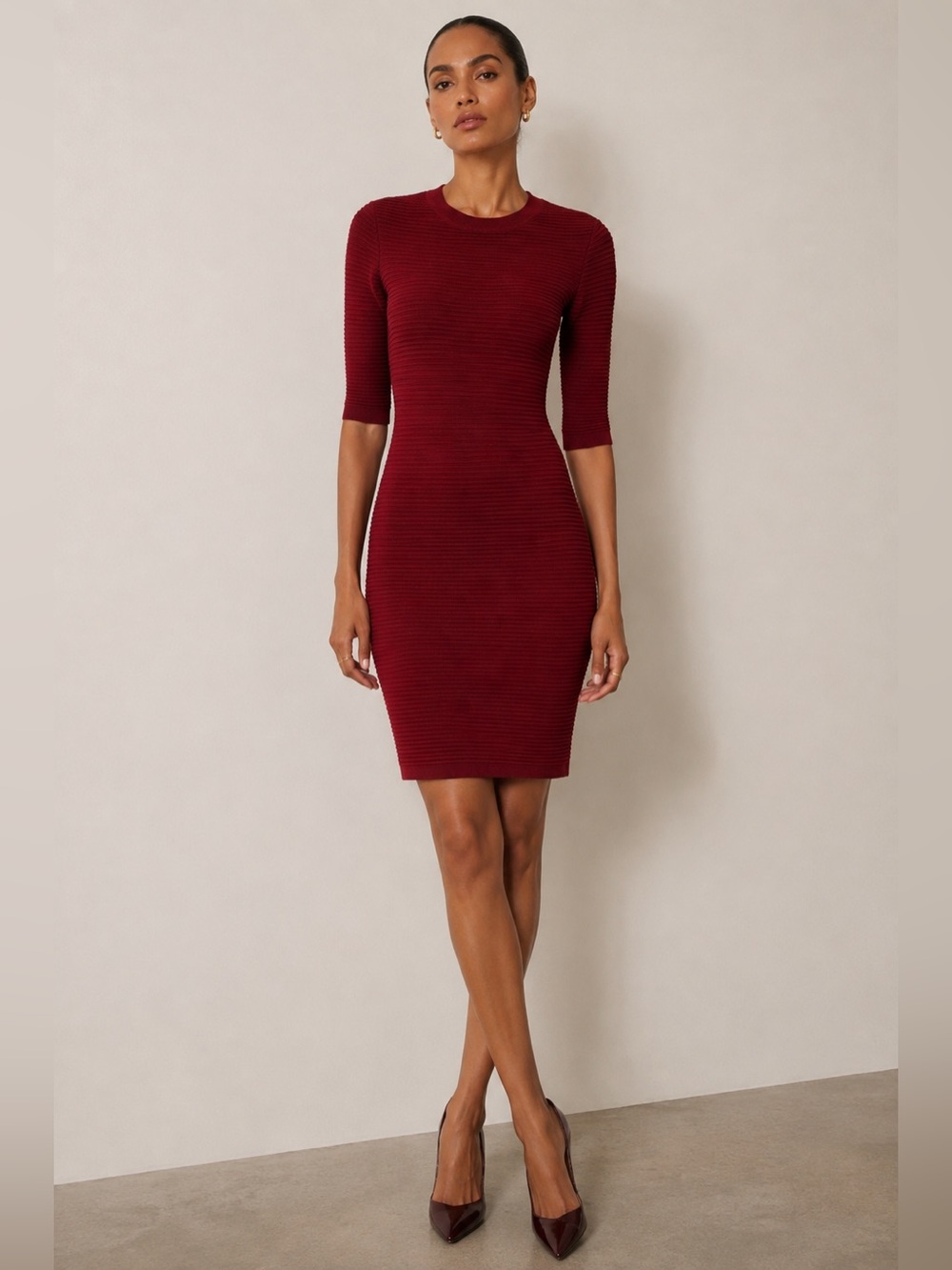 Burgundy Bordeaux Ribbed Bodycon Dress NWOT Sz S